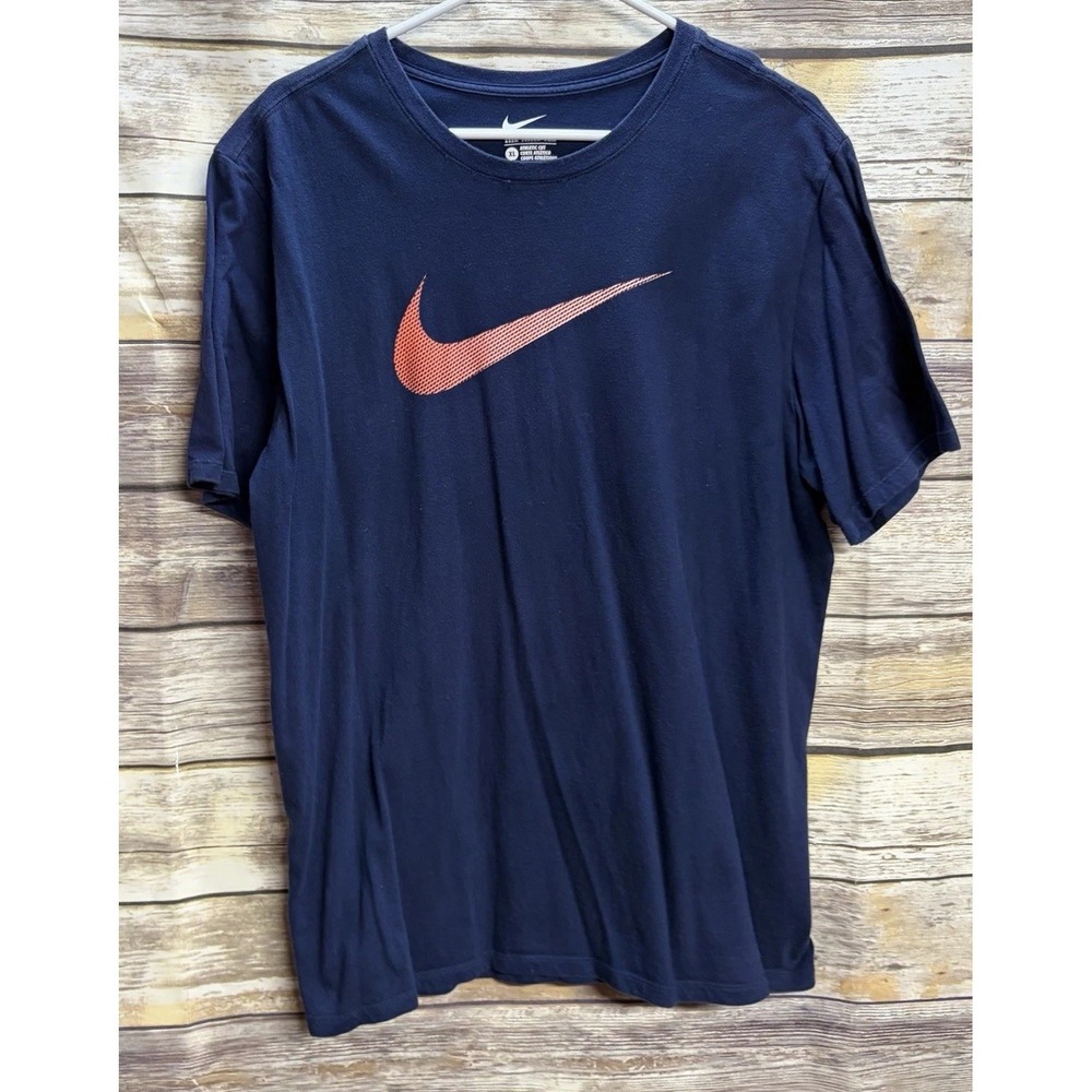 The Nike Tee Shirt Men's XL Blue Orange Textured Distressed Center Swoosh Logo